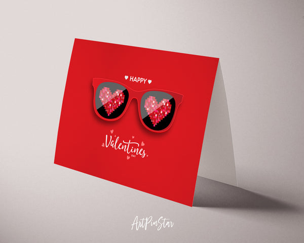 Valentine's Day Red Glasses Hearts Customized Greeting Card