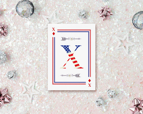 American Flag Letter X Diamond Monogram Note Cards