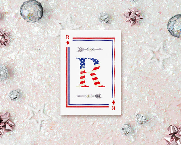 American Flag Letter R Diamond Monogram Note Cards