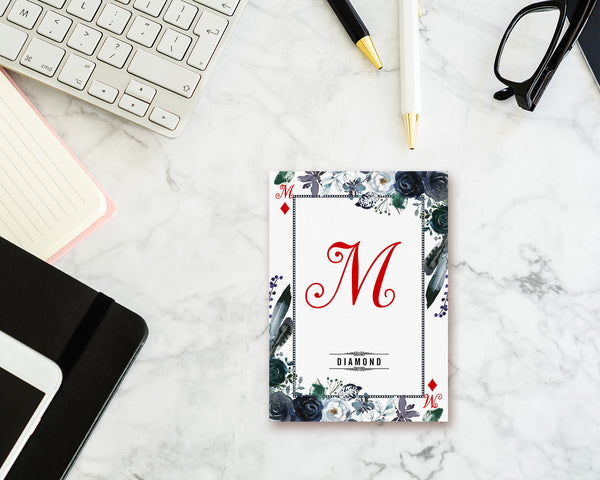 Watercolor Floral Flower Bouquet Initial Letter M Diamond Monogram Note Cards