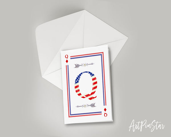 American Flag Letter Q Diamond Monogram Note Cards