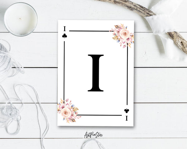 Boho Floral Bouquet Initial Flower Letter I Clover Monogram Note Cards