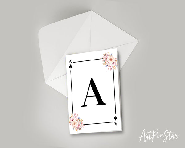 Boho Floral Bouquet Initial Flower Letter A Spade Monogram Note Cards