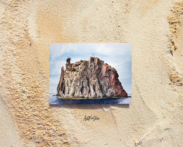Aeolian Islands Lighthouse on the Vulcano Island, Sicily, Italy Landscape Custom Greeting Cards