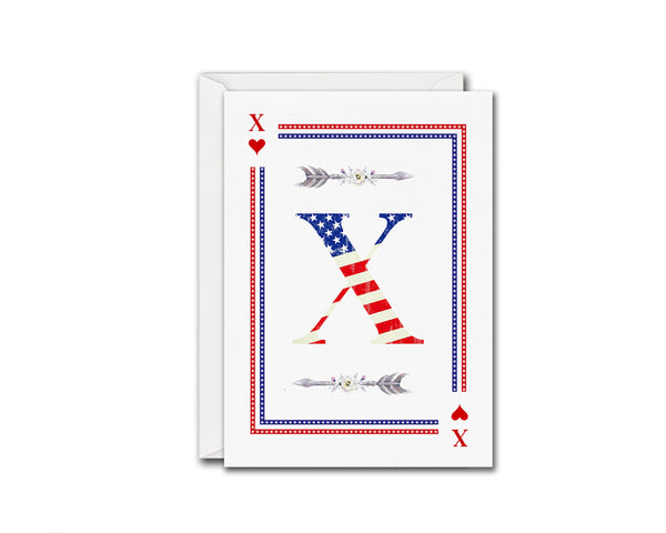 American Flag Letter X Heart Monogram Note Cards