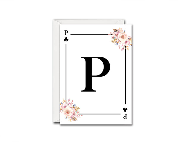 Boho Floral Bouquet Initial Flower Letter P Clover Monogram Note Cards