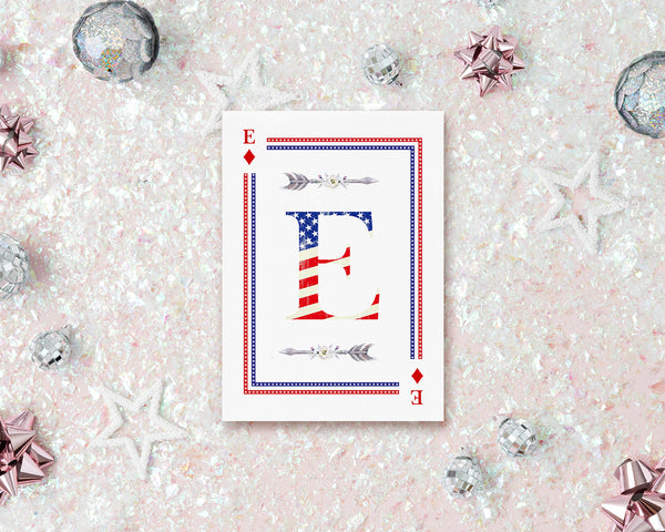 American Flag Letter E Diamond Monogram Note Cards