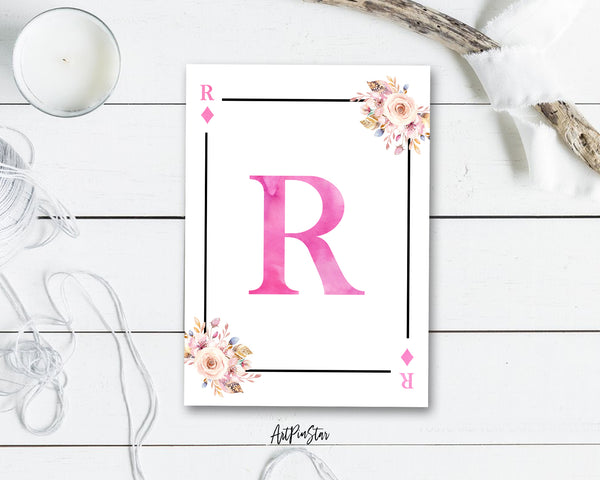 Boho Floral Bouquet Initial Flower Letter R Diamond Monogram Note Cards