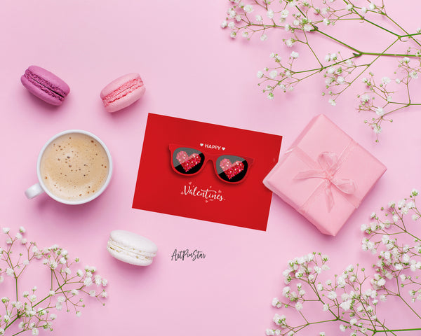 Valentine's Day Red Glasses Hearts Customized Greeting Card