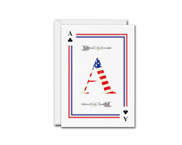 American Flag Letter A Clover Monogram Note Cards