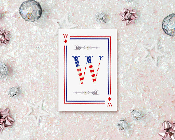 American Flag Letter W Diamond Monogram Note Cards