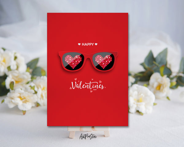Valentine's Day Red Glasses Hearts Customized Greeting Card