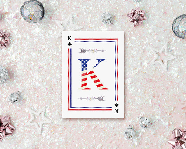 American Flag Letter K Clover Monogram Note Cards