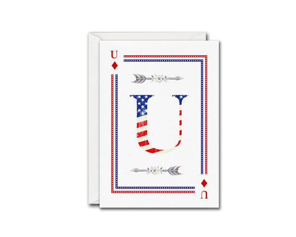 American Flag Letter U Diamond Monogram Note Cards