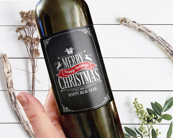 Merry Christmas and Happy New Year Chalkboard Holiday Customizable Label