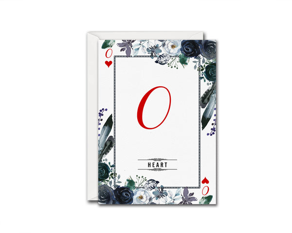 Watercolor Floral Flower Bouquet Initial Letter O Heart Monogram Note Cards