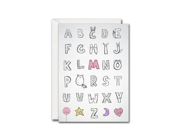 Alphabet Letter Initial Chart A-Z Animal Monogram Note Cards