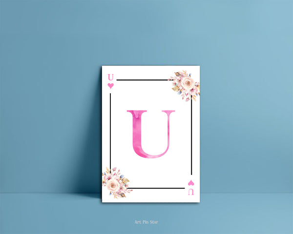 Boho Floral Bouquet Initial Flower Letter U Heart Monogram Note Cards