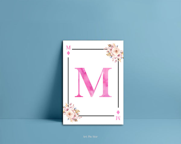 Boho Floral Bouquet Initial Flower Letter M Diamond Monogram Note Cards
