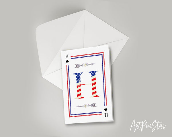 American Flag Letter H Spade Monogram Note Cards