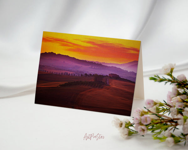 Tuscany at Sunset in Summer, Italy Landscape Custom Greeting Cards