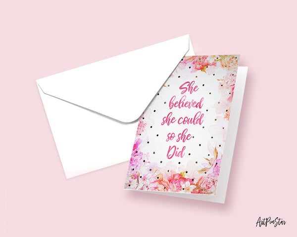 She believed she could so she did RS Grey Inspirational Quote Customized Greeting Cards