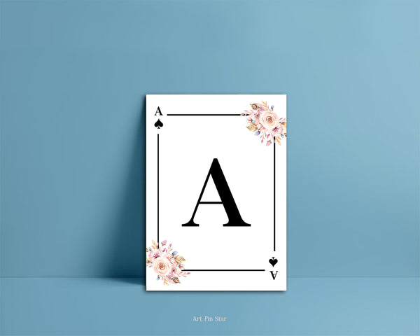 Boho Floral Bouquet Initial Flower Letter A Spade Monogram Note Cards