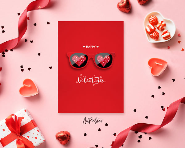 Valentine's Day Red Glasses Hearts Customized Greeting Card