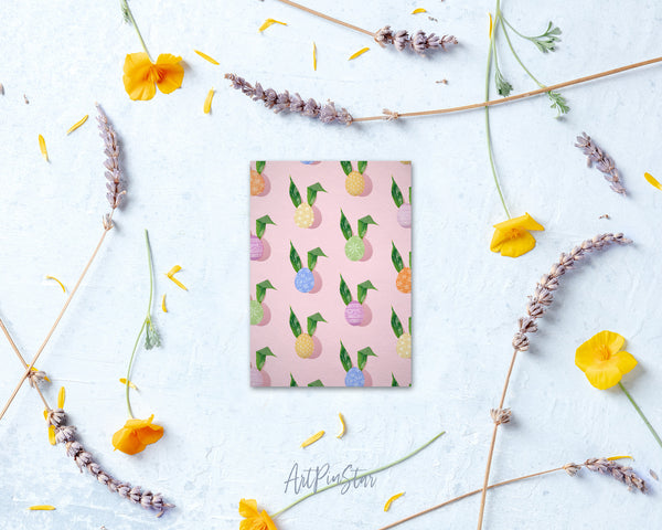 Easter Eggs Abstract Pattern Minimal Spring Green Leaves as Bunny Ears Customized Greeting Card