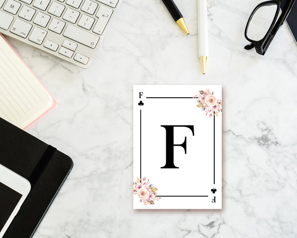 Boho Floral Bouquet Initial Flower Letter F Clover Monogram Note Cards