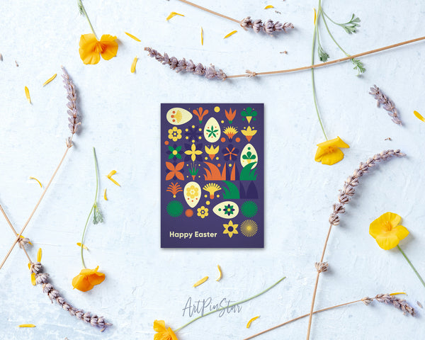 Modern Geometric Abstract Easter Eggs Rabbit Eggplant Customized Greeting Card