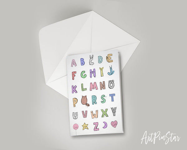 Alphabet Letter Initial Chart A-Z Animal Monogram Note Cards