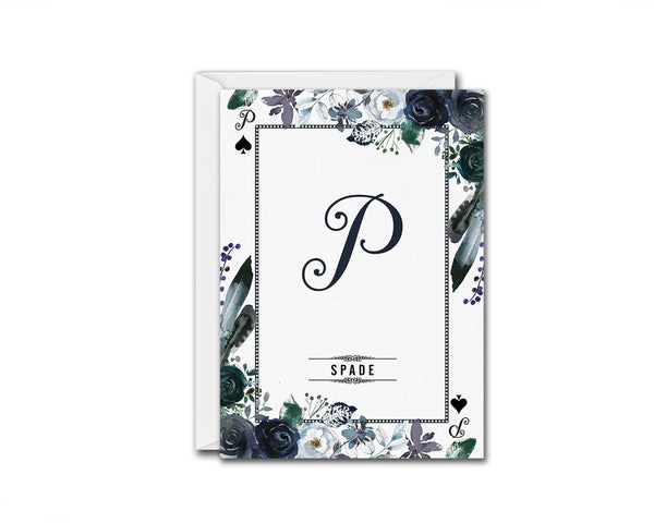 Watercolor Floral Flower Bouquet Initial Letter P Spade Monogram Note Cards