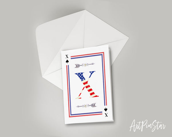 American Flag Letter X Spade Monogram Note Cards