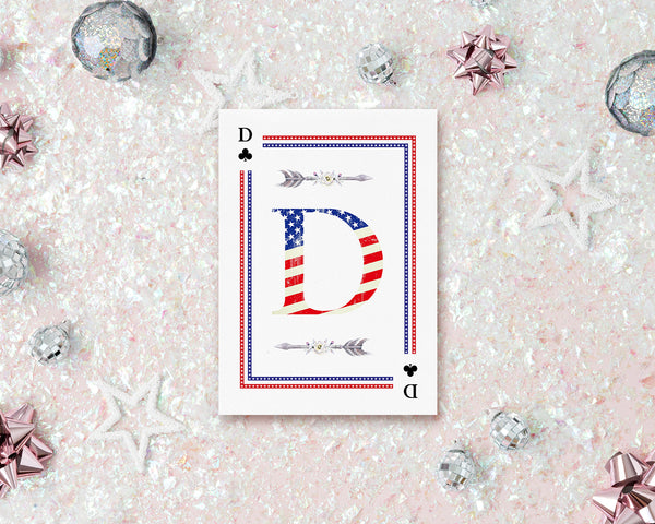 American Flag Letter D Clover Monogram Note Cards