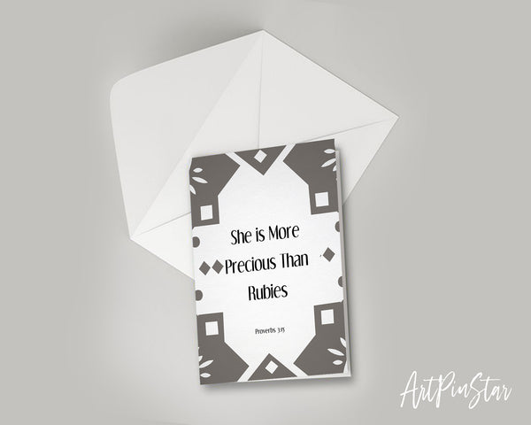 She is more precious than rubies Proverbs 3:5 Bible Verse Customized Greeting Card