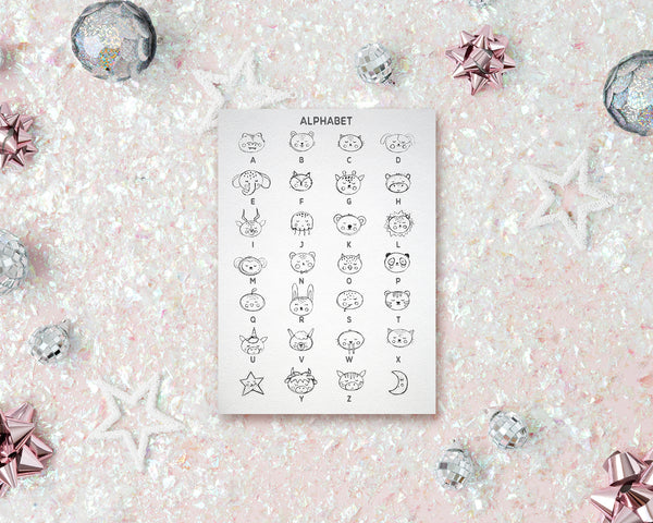 Alphabet Animal Letter Initial Chart A-Z Line Monogram Note Cards