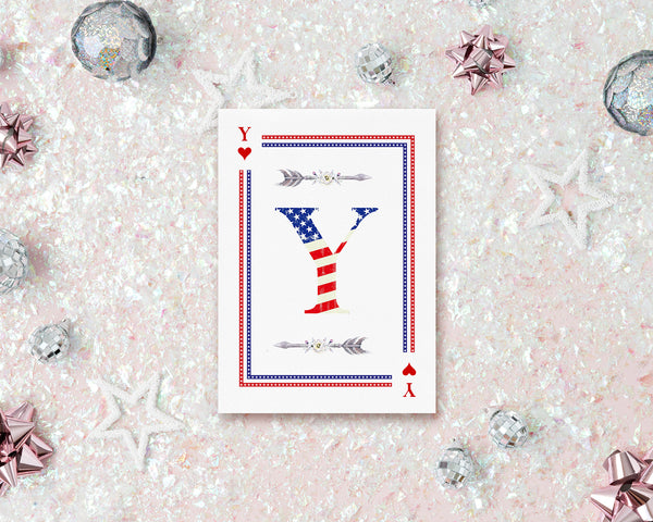 American Flag Letter Y Heart Monogram Note Cards