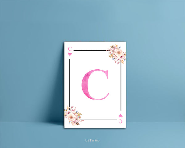 Boho Floral Bouquet Initial Flower Letter C Heart Monogram Note Cards