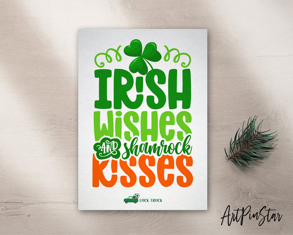 Irish Wishes Shamrock Kisses St. Patricks Day Personalized Gifts Card - ArtPinStar.com