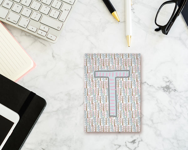 Alphabet Forest Letter T Animal Monogram Note Cards