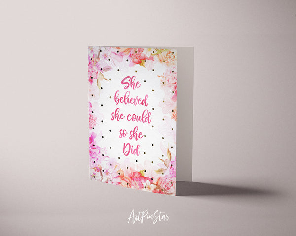 She believed she could so she did RS Grey Inspirational Quote Customized Greeting Cards