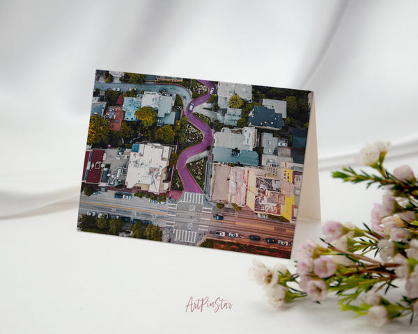 Red Curvy Road Lombard Street, San Francisco, California Landscape Custom Greeting Cards