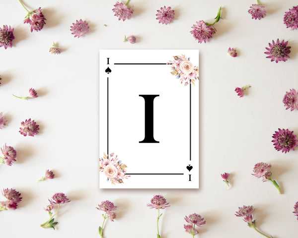 Boho Floral Bouquet Initial Flower Letter I Spade Monogram Note Cards