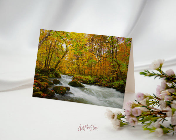 Aomori Prefecture Oirase River Autumn, Japan Landscape Custom Greeting Cards