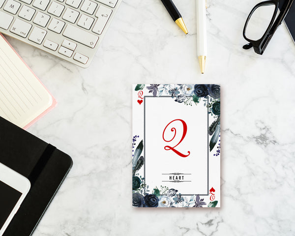Watercolor Floral Flower Bouquet Initial Letter Q Heart Monogram Note Cards