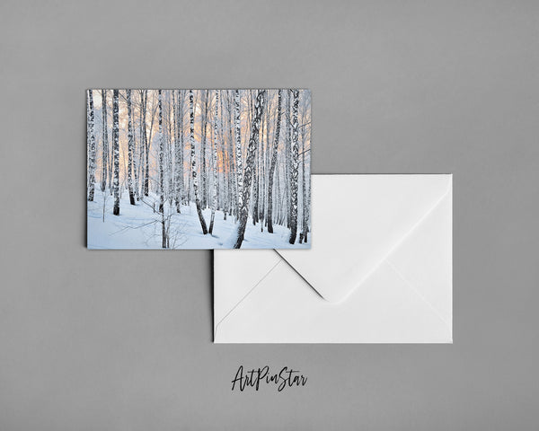 Birch Grove Trees Winter Landscape Custom Greeting Cards