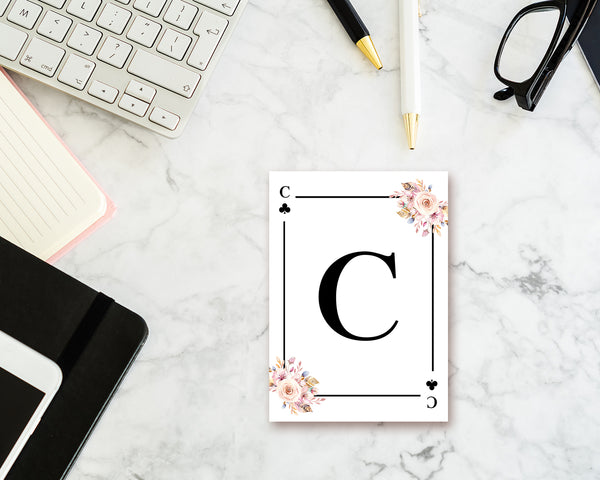 Boho Floral Bouquet Initial Flower Letter C Clover Monogram Note Cards