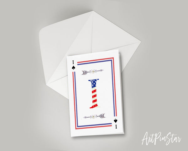 American Flag Letter I Spade Monogram Note Cards