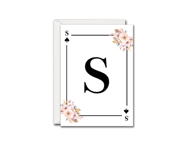 Boho Floral Bouquet Initial Flower Letter S Spade Monogram Note Cards